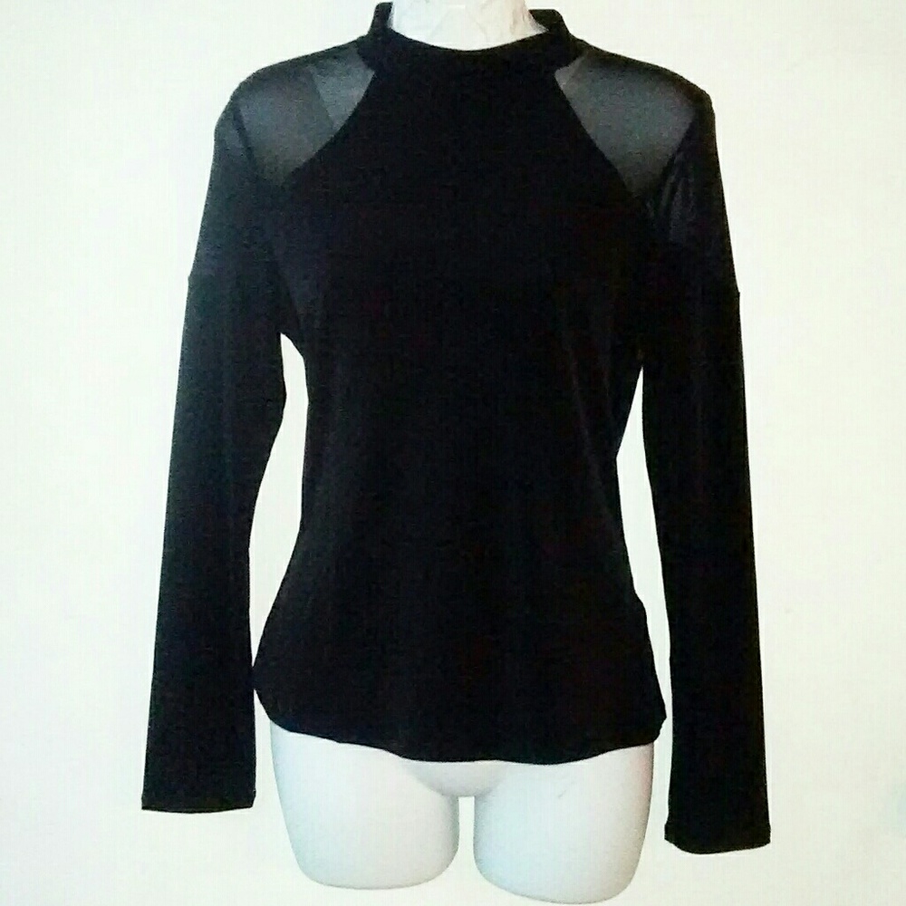 Charlotte Russe Black Top Sheer Shoulders nwt